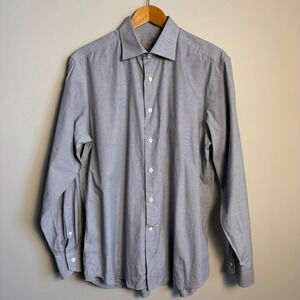 Canali Mens Dress Shirt‎ Gray Check Pattern Button Down Made in Italy 17/43